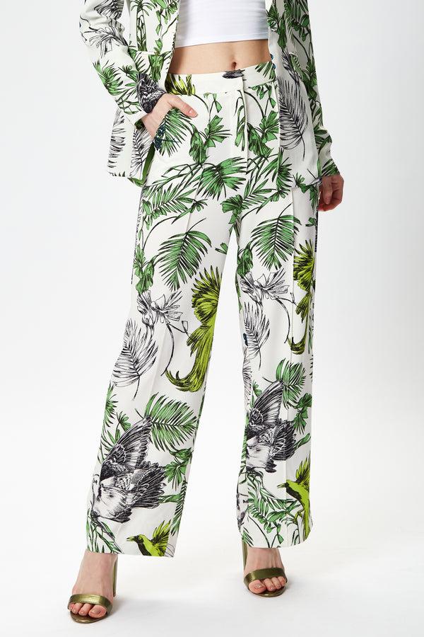 Liquorish Women's Trousers With High Rise Fit Bird And Floral Print Part Of Co-ord Set 100% Polyester - Liquorish