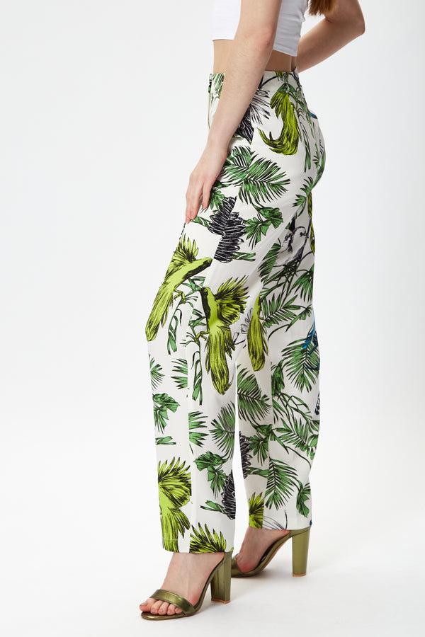 Liquorish Women's Trousers With High Rise Fit Bird And Floral Print Part Of Co-ord Set 100% Polyester - Liquorish