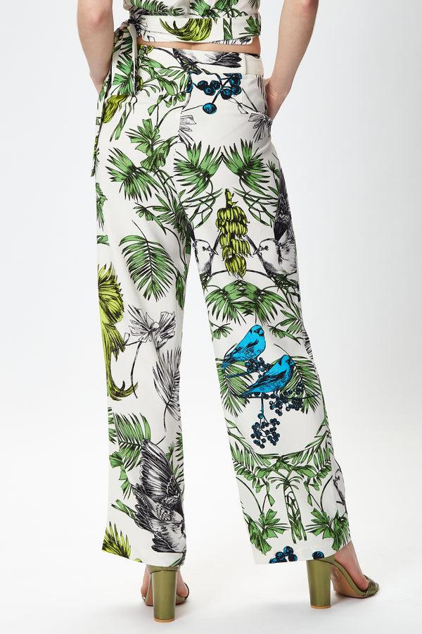 Liquorish Women's Trousers With High Rise Fit Bird And Floral Print Part Of Co-ord Set 100% Polyester - Liquorish