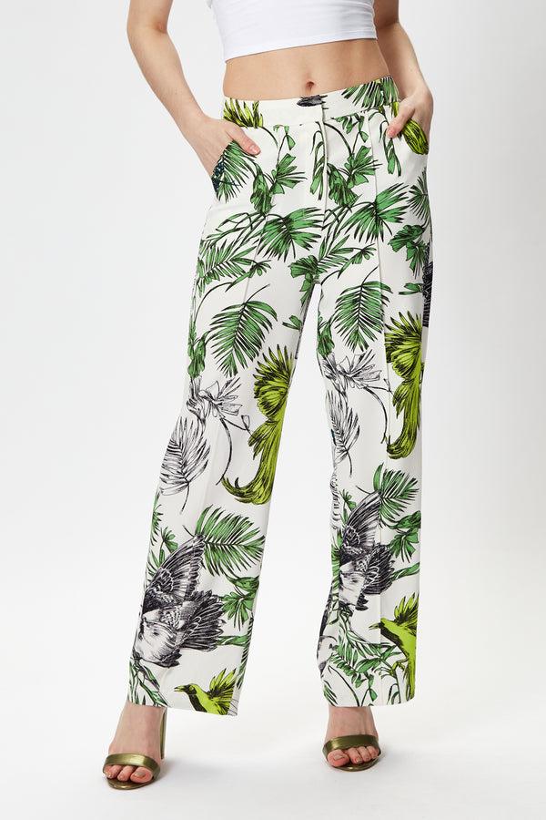 Liquorish Women's Trousers with High Rise Fit Bird and Floral Print Part of Co-ord Set 100% Polyester - Liquorish