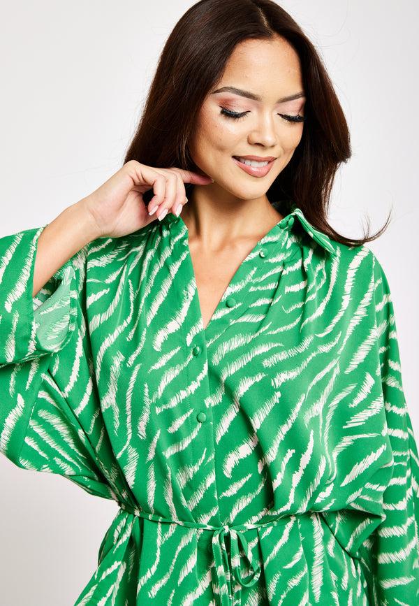 Liquorish Women's Zebra Print Shirt With Long Sleeves Tie Waist Button-Up Front Regular Fit And Shirt Collar