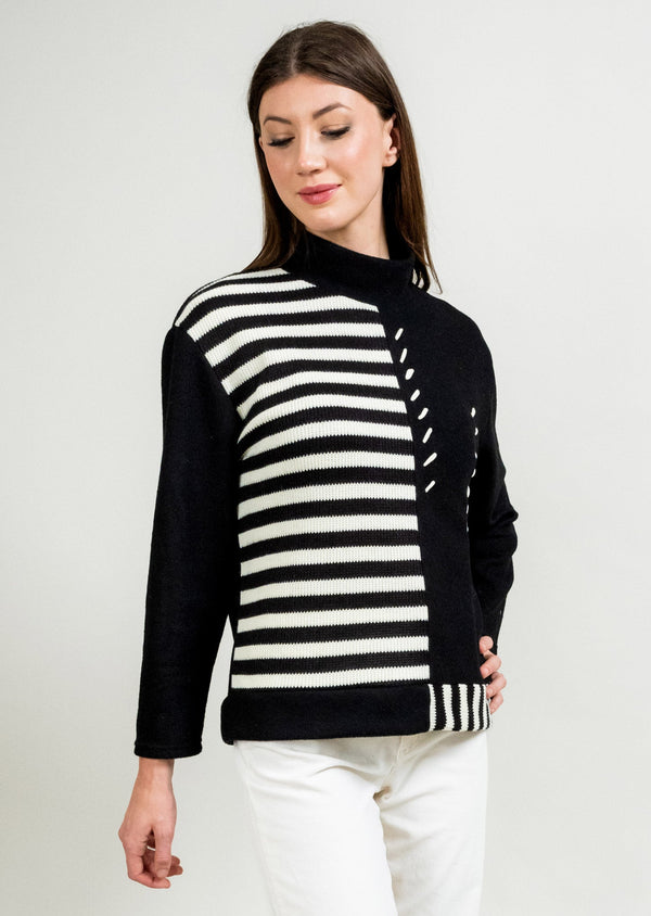 Lisette L ASSYMETRIC STRIPE PANELED MOCKNECK SWEATER Choose An Option