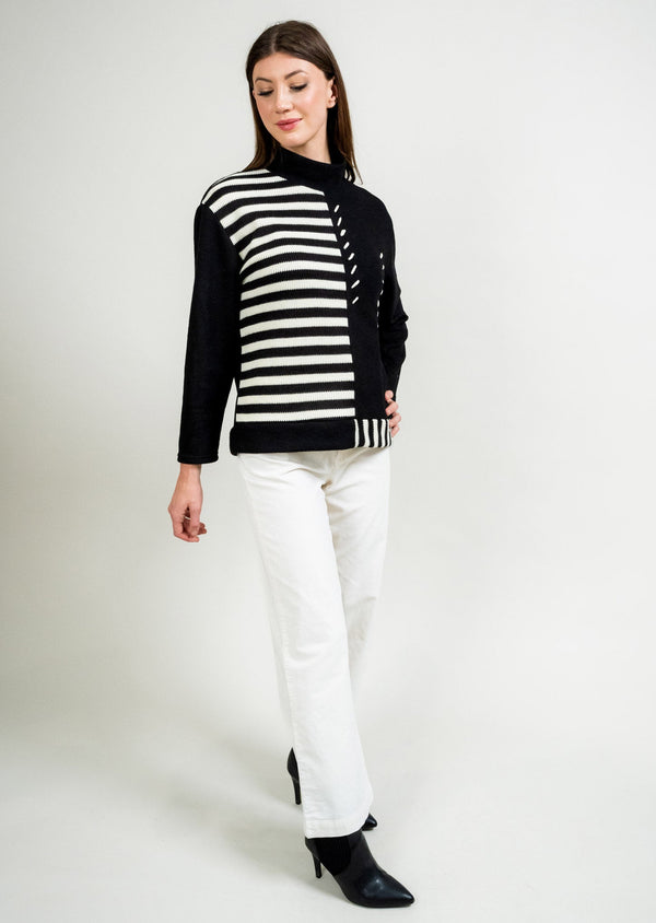 Lisette L ASSYMETRIC STRIPE PANELED MOCKNECK SWEATER Choose An Option