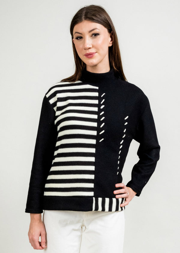 lisette l ASSYMETRIC STRIPE PANELED MOCKNECK SWEATER Choose an option