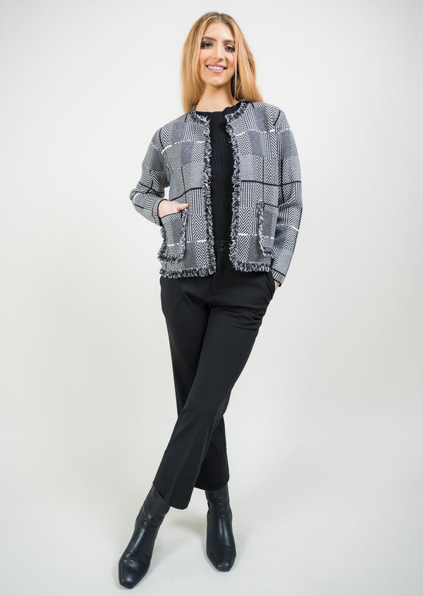Lisette L Audrey Frayed Collarless Suit Jacket BLACK/WHITE