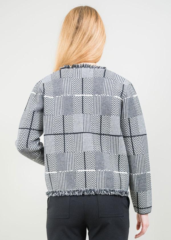 Lisette L Audrey Frayed Collarless Suit Jacket BLACK/WHITE