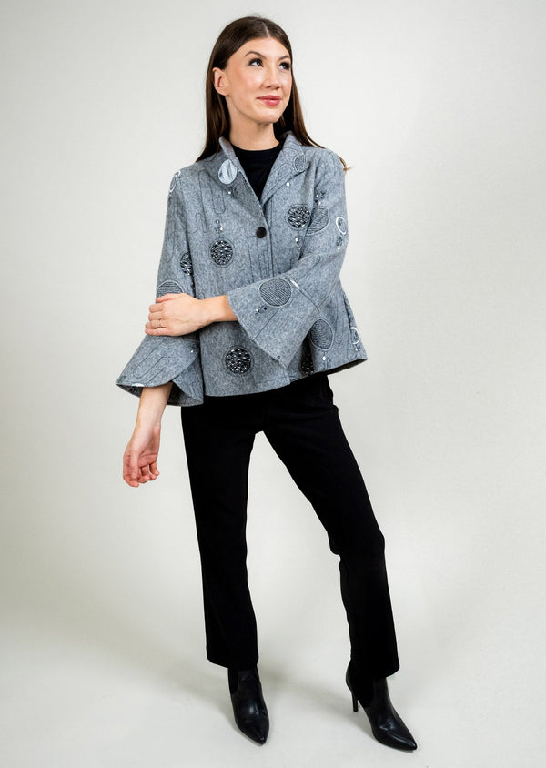 Lisette L BELL SLEEVE MANDARIN COLLAR BUTTON FRONT JACKET Choose An Option