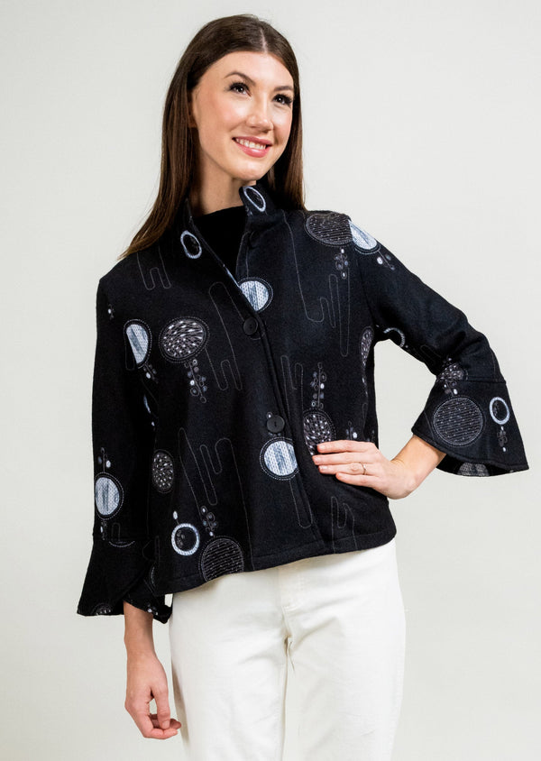 Lisette L BELL SLEEVE MANDARIN COLLAR BUTTON FRONT JACKET Choose An Option