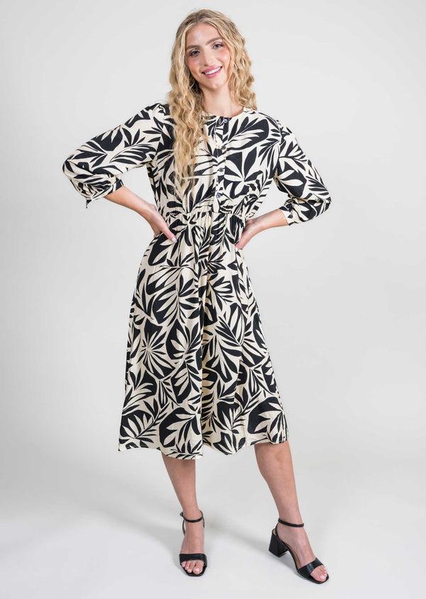 lisette l Black/Natural L/S Midi Dress Black/natural