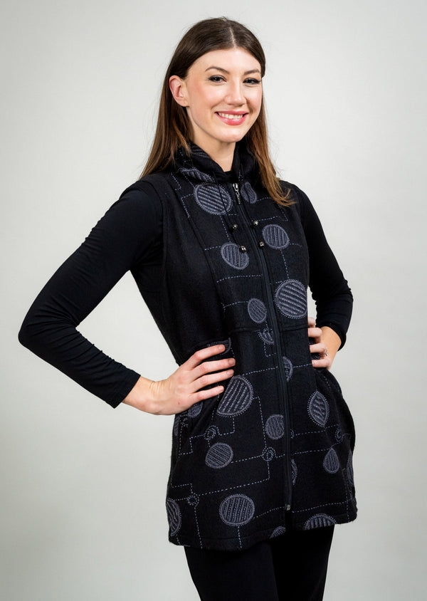 Lisette L BLACK ZIP UP VEST WITH DRAWSTRING COLLAR BLACK