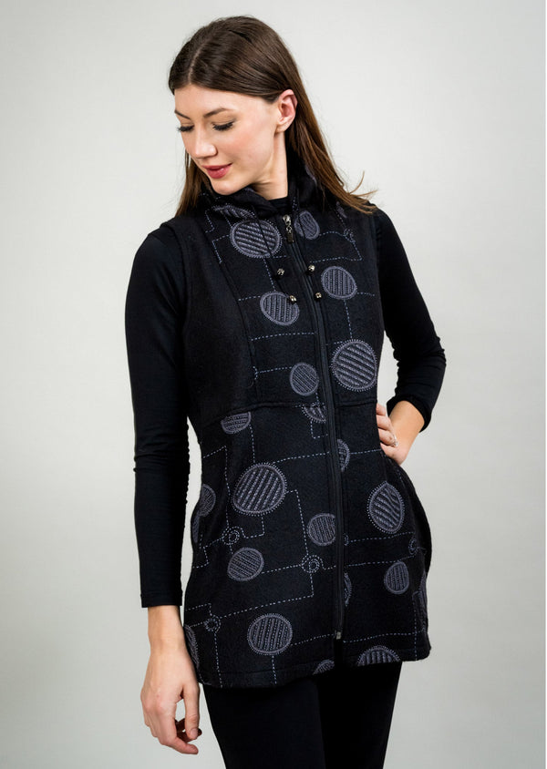 lisette l BLACK ZIP UP VEST WITH DRAWSTRING COLLAR BLACK