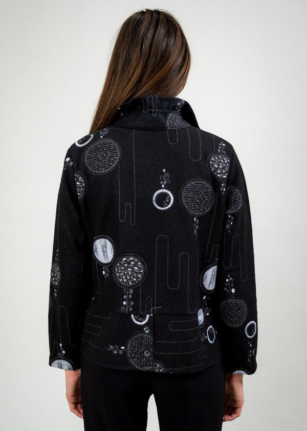 Lisette L BUTTON BACK DOUBLE POCKET JACKET WITH WIRE COLLAR BLACK/GREY