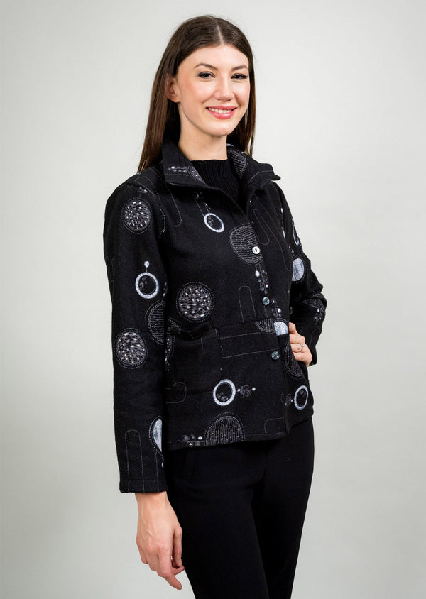 lisette l BUTTON BACK DOUBLE POCKET JACKET WITH WIRE COLLAR BLACK/GREY