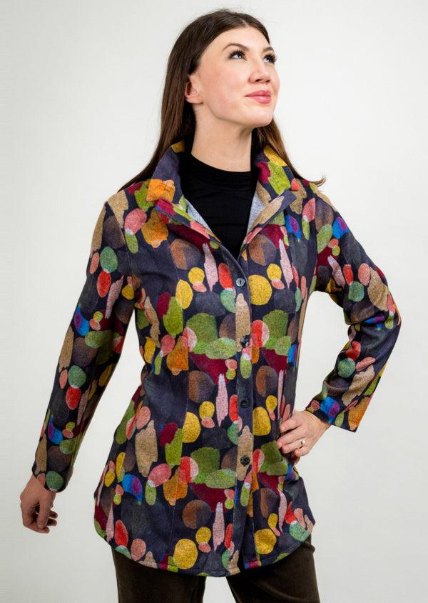 lisette l BUTTON FRONT A-LINE JACKET BLACK MULTI DOT