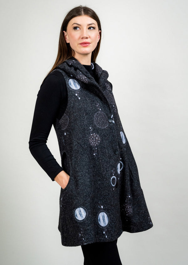 lisette l BUTTON FRONT VEST WITH 1/2 CIRCLE POCKETS DARK CHARCOAL