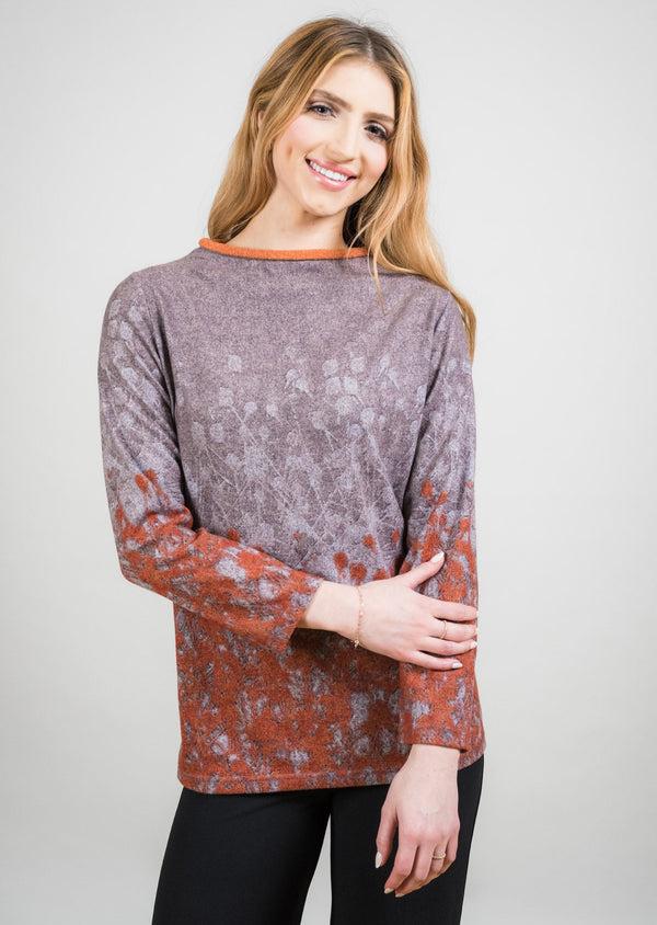 Lisette L CONTRAST BANDED PRINTED FUNNEL NECK SWEATER Choose An Option