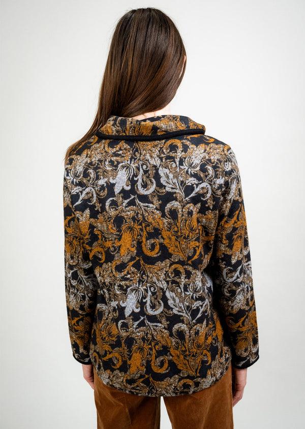 Lisette L CONTRAST TRIM FOLDOVER COLLAR OMBRE JAQUARD PRINT SWEATER Choose An Option