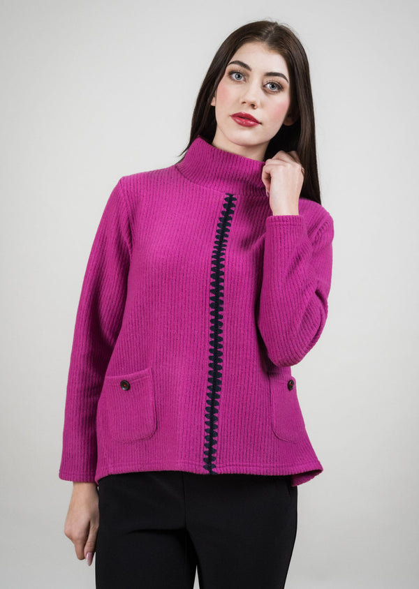 Lisette L COWL NECK WITH POCKET AND RIC-RAC STITCH DETAIL FUSCHIA