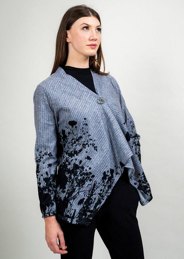 lisette l GREY/BLACK PRINT ONE BUTTON CARDIGAN GREY/BLACK