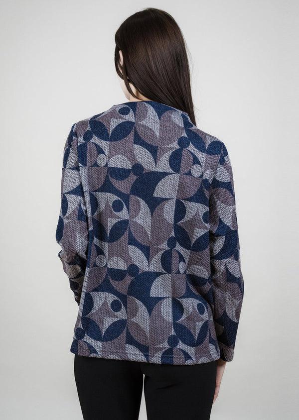 Lisette L GREY/DENIM SELF EMBROIDERED PRINTED MOCKNECK GREY/DENIM