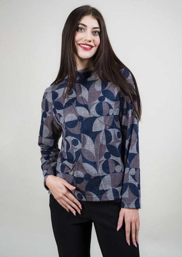 lisette l GREY/DENIM SELF EMBROIDERED PRINTED MOCKNECK GREY/DENIM