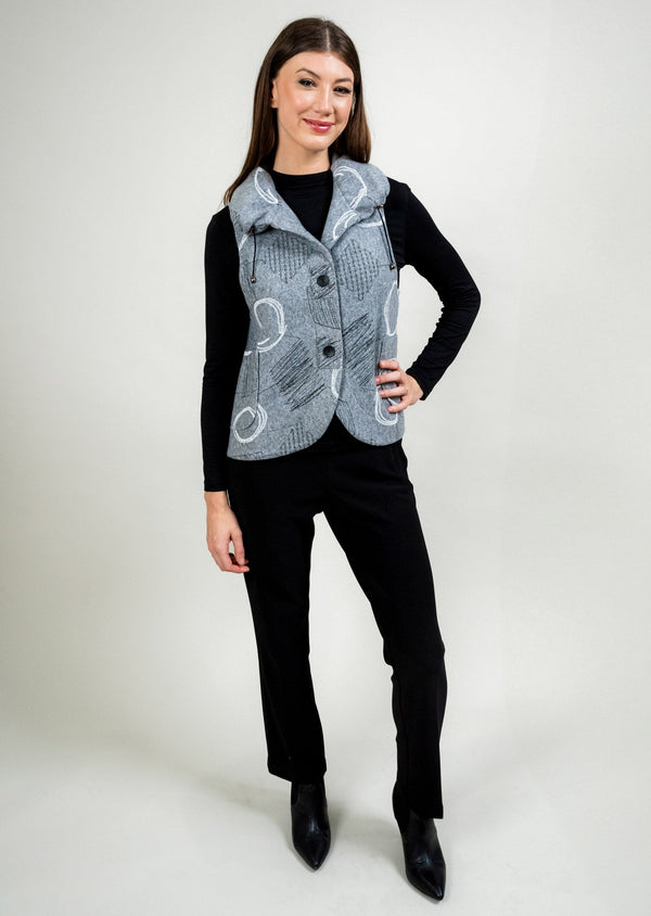 Lisette L LIGHT GREY SHORT POUFF COLLAR VEST WITH DRAWSTRING LT. GREY