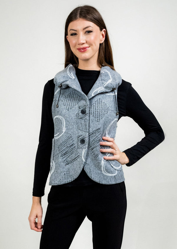 lisette l LIGHT GREY SHORT POUFF COLLAR VEST WITH DRAWSTRING LT. GREY