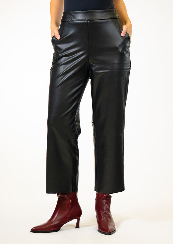 Lisette L ARDEN PLEATHER 25" Wide Crop Pant BLACK