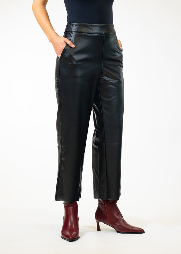 Lisette L ARDEN PLEATHER 25" Wide Crop Pant BLACK
