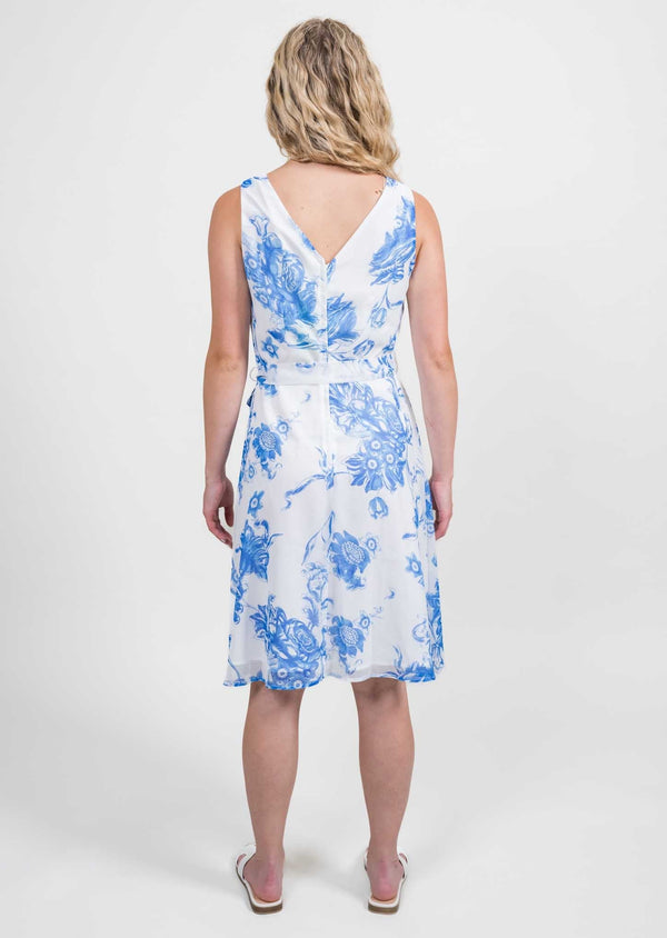 Lisette L Belted Tank Lined Dress BLUE/WHITE