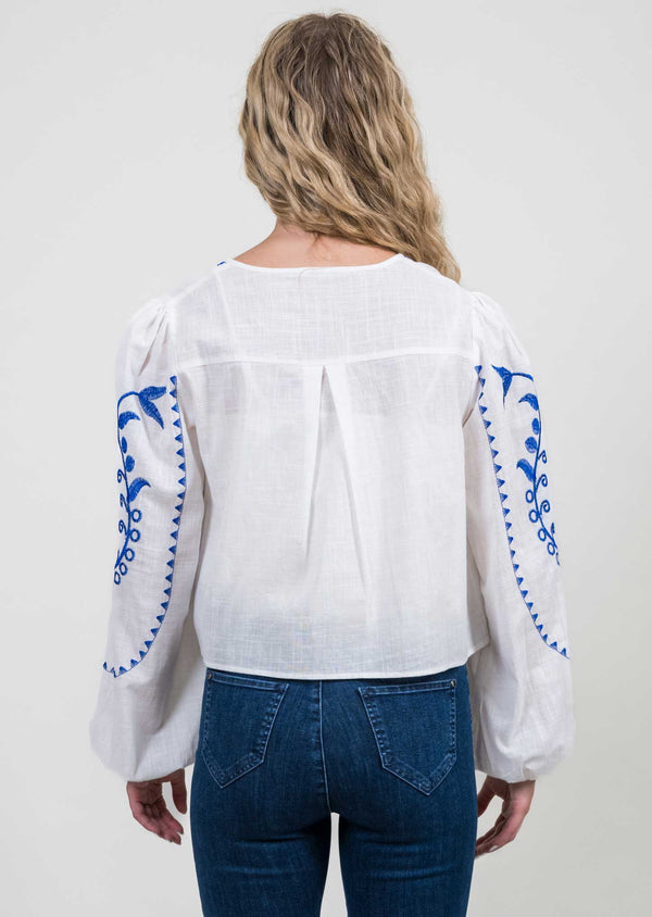 Lisette L Blue/White Embroidered Blouse BLUE/WHITE