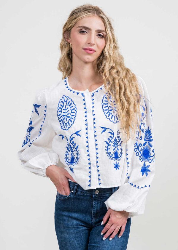 lisette l Blue/White Embroidered Blouse BLUE/WHITE