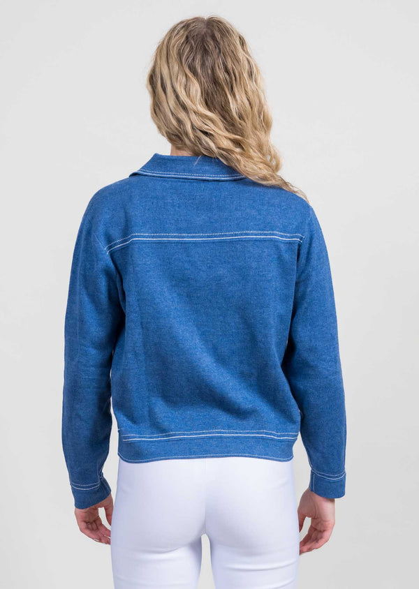 Lisette L Denim Pocket Sweater Cardigan BLUE