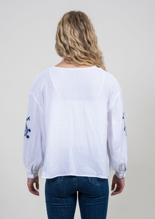 Lisette L Embroidered Blouse NAVY/WHITE