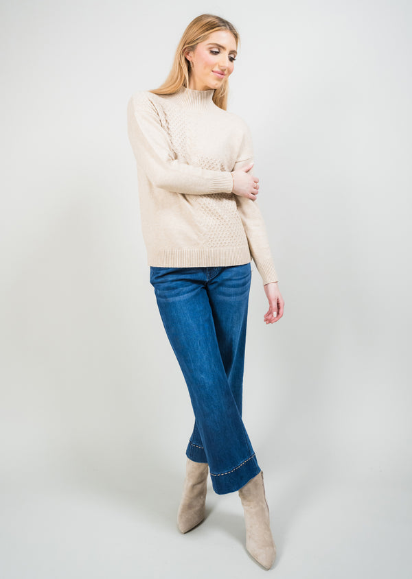Lisette L Marielle Novelty Stitch Mockneck BEIGE