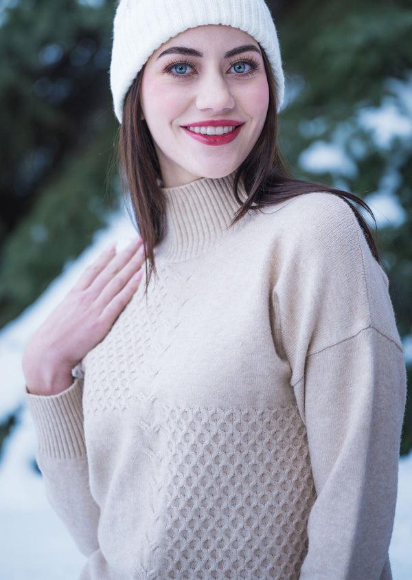Lisette L Marielle Novelty Stitch Mockneck BEIGE
