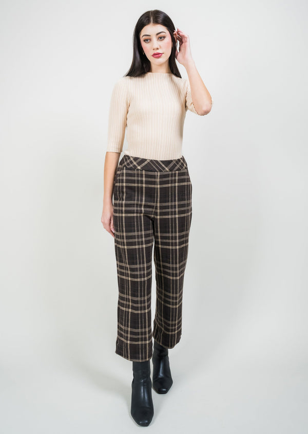 Lisette L Mocha Plaid 25" Wide Crop Pant CHOCOLATE