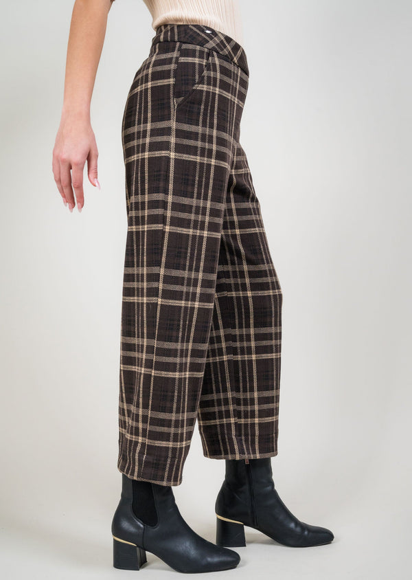 Lisette L Mocha Plaid 25" Wide Crop Pant CHOCOLATE