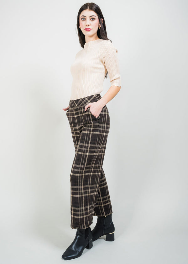 lisette l Mocha Plaid 25" Wide Crop Pant CHOCOLATE