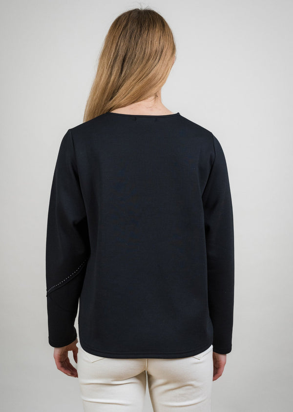 Lisette L PICK STITCH CREW NECK HIGH LOW BLACK
