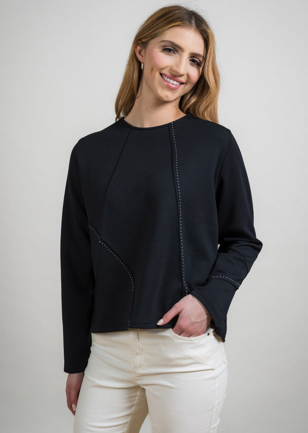 lisette l PICK STITCH CREW NECK HIGH LOW BLACK