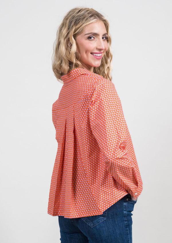 Lisette L Pleated Orange Woven Ladies Shirt ORANGE