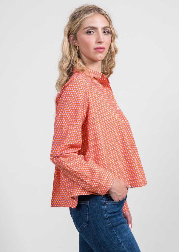 lisette l Pleated Orange Woven ladies shirt ORANGE