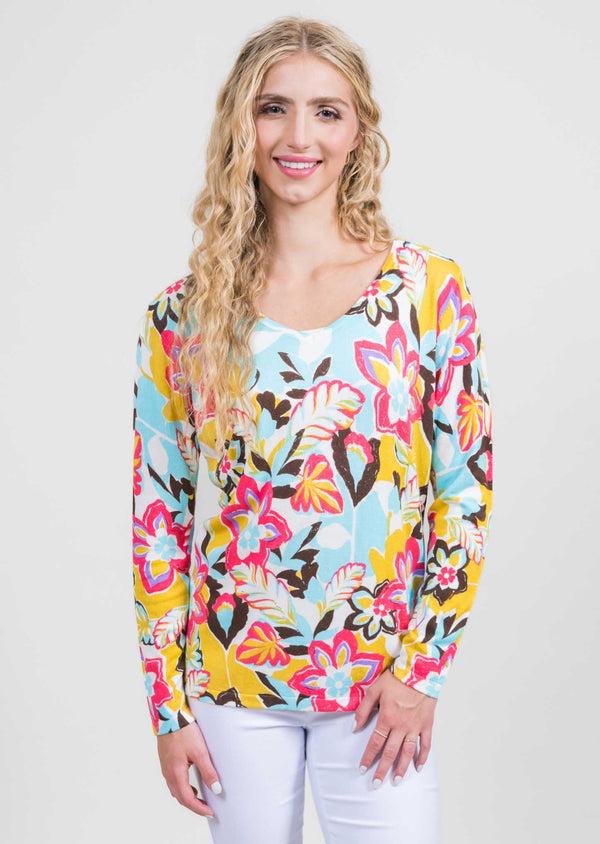 lisette l Printed V-Neck Sweater Aqua/Orange