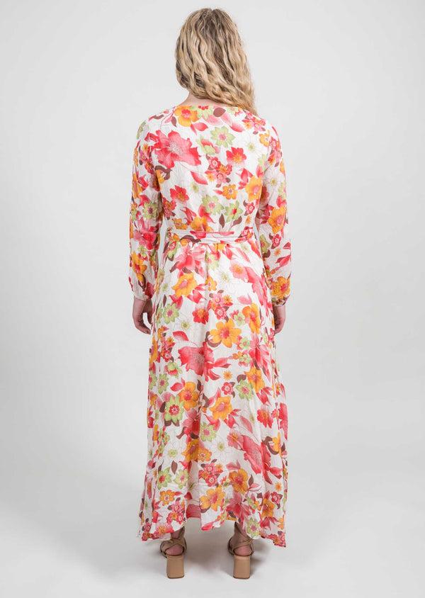 Lisette L V-Neck L/S Layered Maxi Dress Red/Yellow