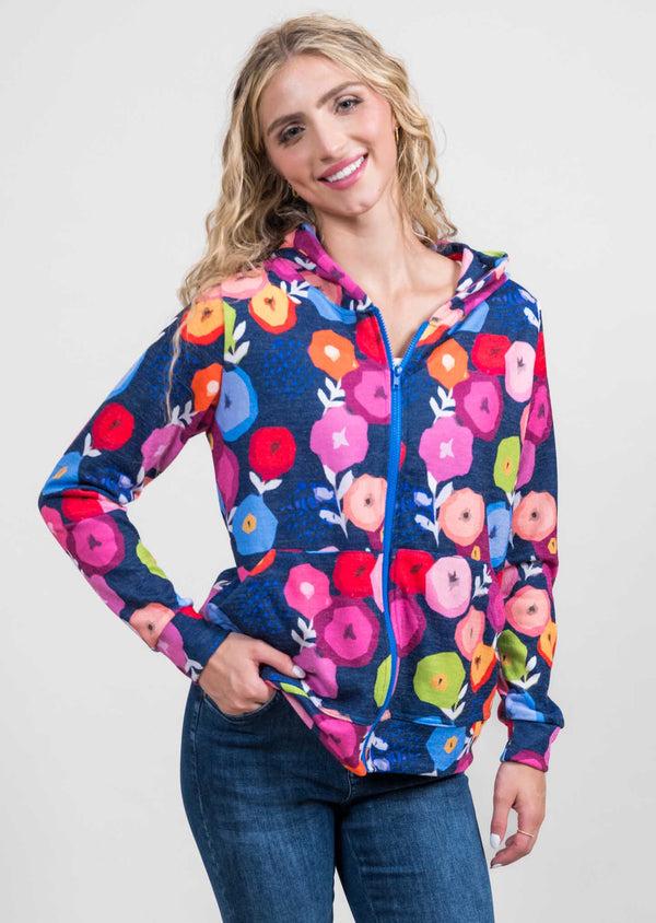lisette l Zip Front Printed Hoodie NAVY/PINK