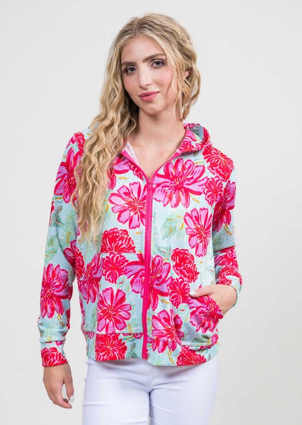 lisette l Zip Printed hoodie PINK/AQUA
