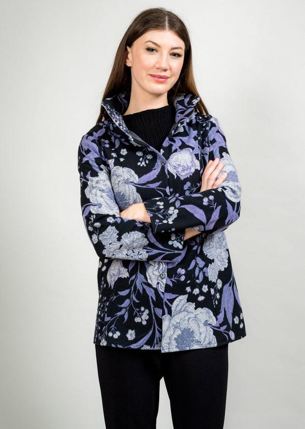 lisette l MID LENGTH A-LINE WIRE COLLAR JACKET Blk/Purple