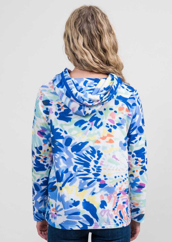 Lisette L Multi Print Crossover Neck Hoodie BLUE MULTI