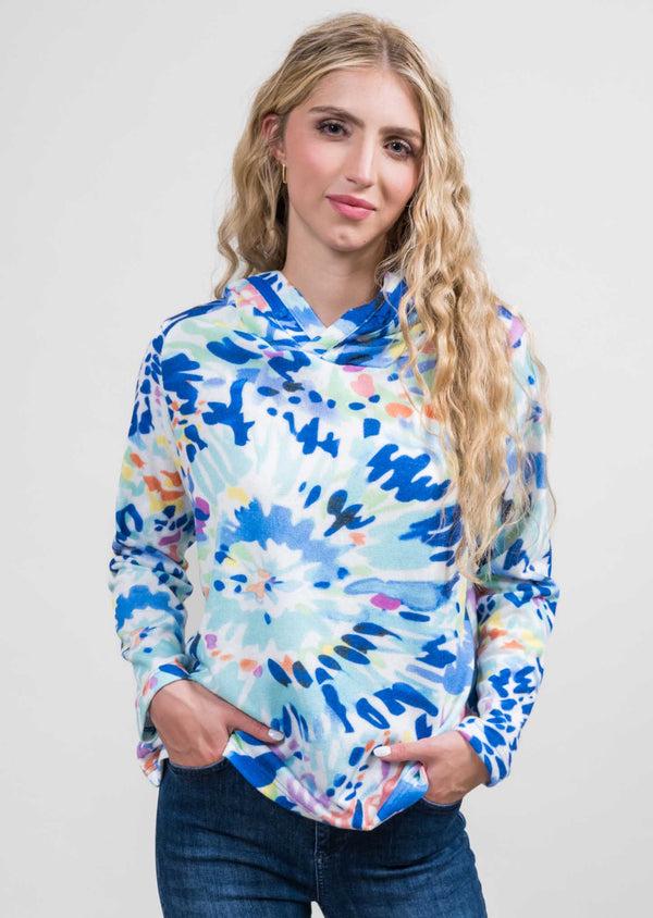 lisette l Multi Print Crossover Neck Hoodie BLUE MULTI